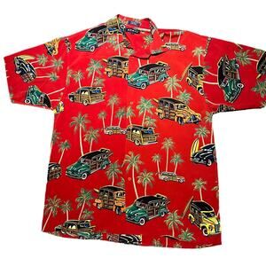 Koman Mens XL Red Short Sleeve Tropical Woody Casual Shirt